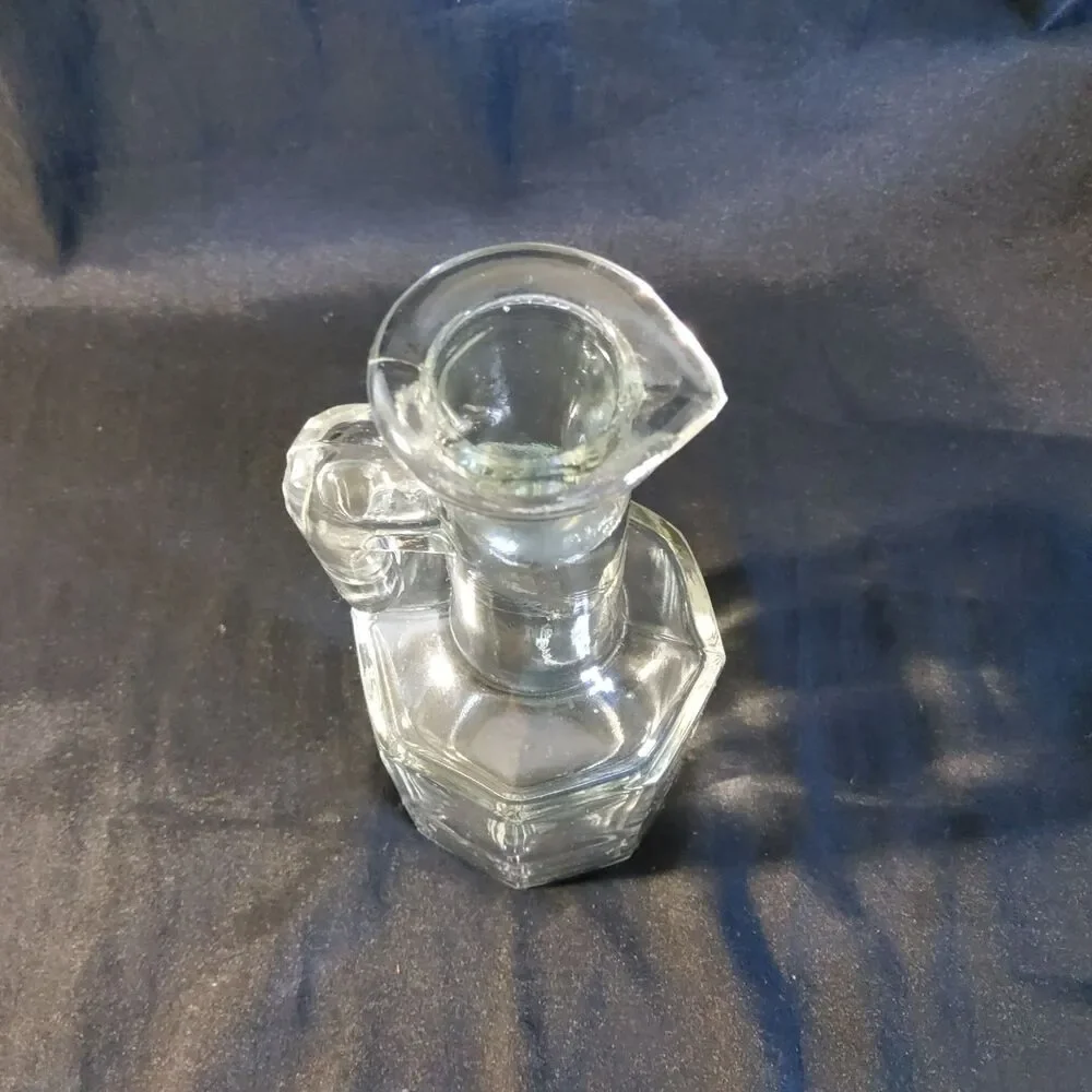 Vintage Clear Glass Vinegar Oil Cruet Hexagon Base Handle Pour Spout *NO LID 7in
